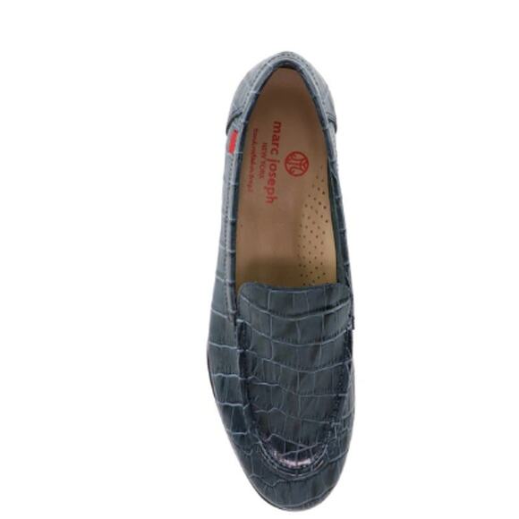 Marc Joseph Madison Ave Loafers 7 NWOT Navy Blue Leather Flats Croc Academia - Picture 2 of 9